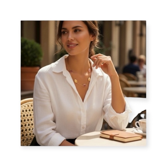 new Rivka Friedman 𖠌 Pink Cat's Eye Gemstone Necklace 𖠌 Satin Finish Gold 𖠌 - Picture 15 of 16